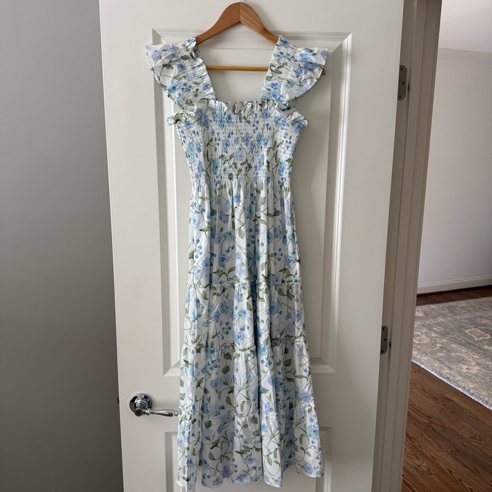 The Ellie Nap Dress in Blue Peony Bouquet Cotton